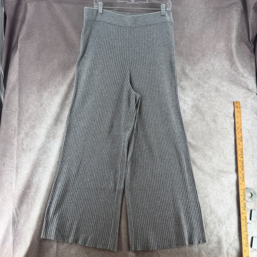 The Drop Womens XL Heather Gray Ribbed Knit Wide Leg Pants High Rise Lounge Cozy